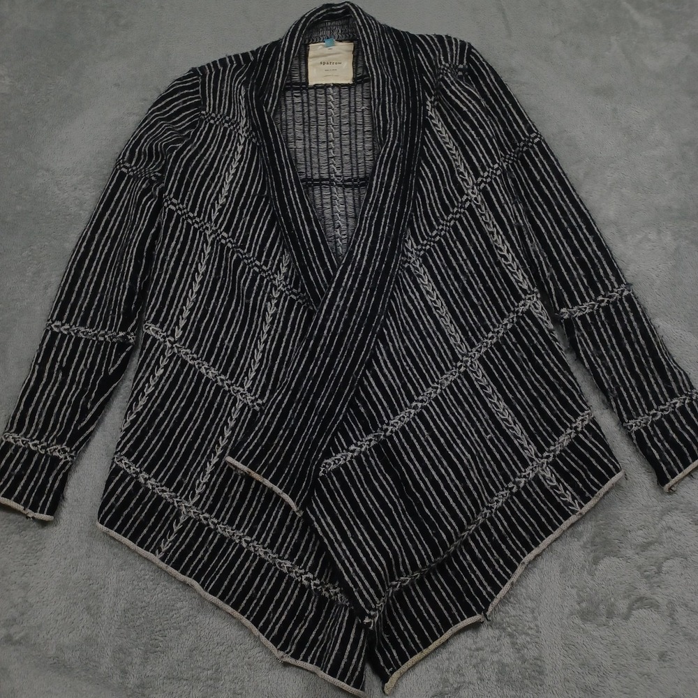 Sparrow Sweater‎ Womens Small Black Knit Wool Cardigan Open Boho